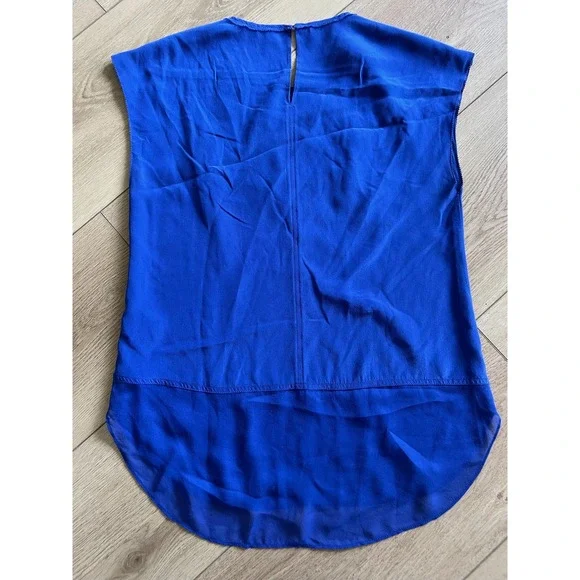 Rebecca Taylor Blue Lace V Neck Cap Sleeve High Low Silk Blend Women Top Size‎ 4 - Picture 6 of 7